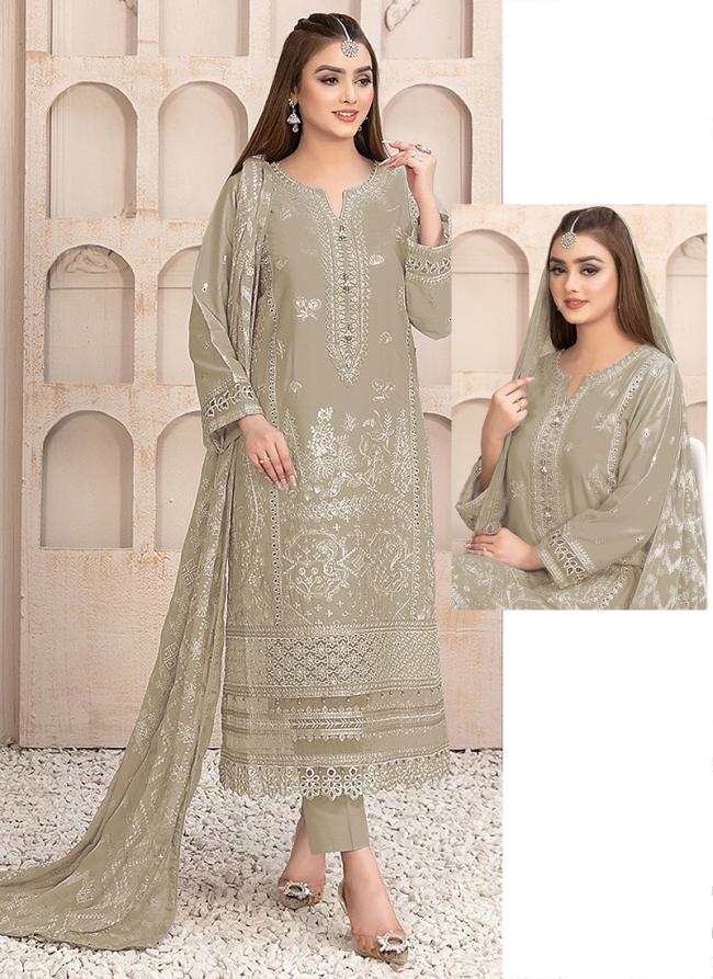 Faux Georgette Beige Eid Wear Embroidery Work Pakistani Suit